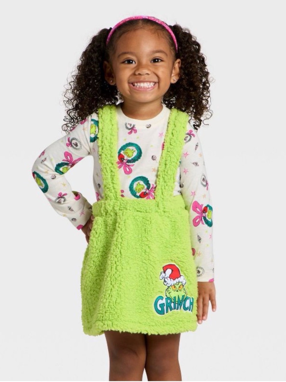 Girls the Grinch, Dr. Seuss 4t jumper overall skirt Sherpa